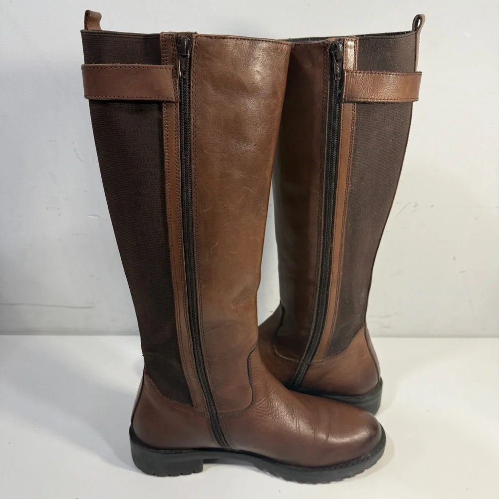 Dune London Knee High Tall Brown Zip Leather Riding Boots Women's Size 39 8 US - Picture 9 of 13